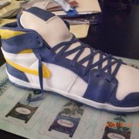 Air Jordan 1 Shoe Cake this is an air jordan 1 shoe cake that i made for my friends birthday. he really likes the lakers so i decided to make it in the lakers...