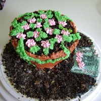 Moms Flowerpot Cake i use a pyrex bowl to bake the cake in, used crushed oreos as dirt and ri flowers everything else is bc. you cant really see but i made the...