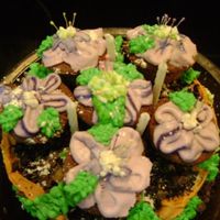 Flower Pot Cake W Mini Cupcake Flowers i used a box mix and when i pourd the batter into the bowl i had extra batter so i use that to mkae mini cupcakes which turned out to be my...