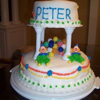 Clown Birthday Cake 2 tier cake, buttercream frosting clowns, fondant, chocolate and vanilla pudding filling