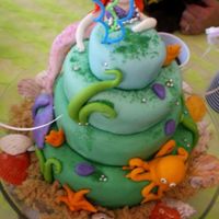 Mermaid Cake I made this mermaid cake for my daughter's 3rd birthday party. The cakes are covered in fondant and the mermaid and sea creatures are...