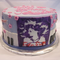 Taylor Swift Birthday Cake Birthday cake made for an 8 year old who loves Taylor Swift. Buttercream with fondant accents.