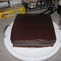 Good Ole Chocolate A Chocolate Cake covered with ganache for my fiances birthday. I later cut out letters from white chocolate, but fogot to take a photo of...