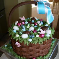 Rose Glen Appreciation Chocolate buttercream basket weave design with fondant/sugarpaste handle.