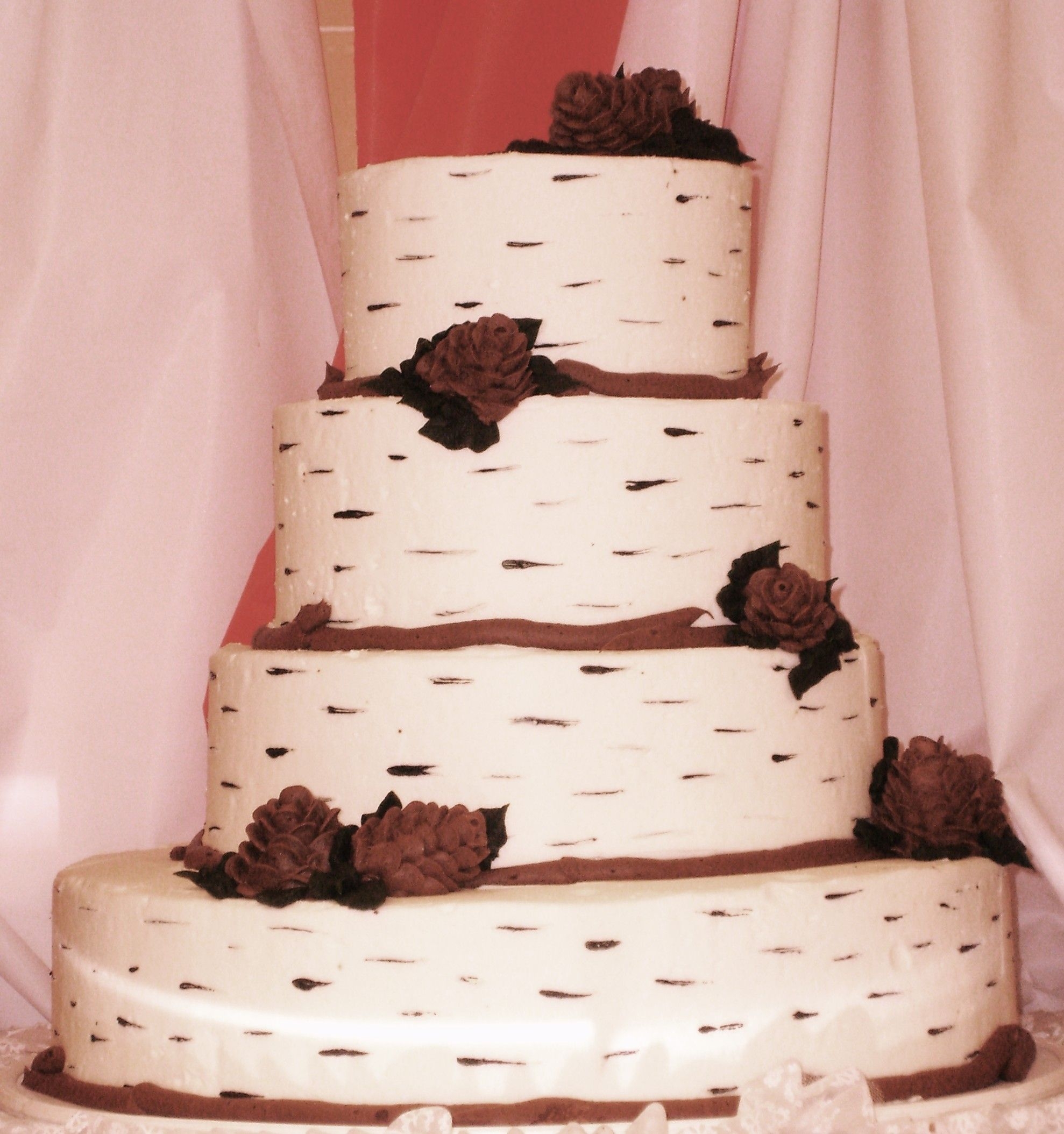 Adirondack Wedding Cake Adirondack style wedding cake, all made of buttercream "birch bark" and chocolate buttercream pine cones