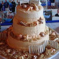 Beach Themed Wedding Cake Wedding cake for a casual reception held after a beach wedding. This was my first attempt at 3 tiers and my first for chocolate seashells...