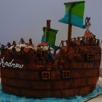 Pirate Cake Made this for a fren son birthday he just love pirates.Sculptured the cake and base it wz buttercream.My daugther help me with the pirate...