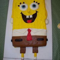 Spongebob Square Pants I made this for my son's second birthday party. I covered it in butter cream icing and then accented it with MMF.