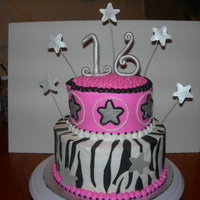 Sweet Sixteen White Cake with BC icing- stars are gumpaste and zebra stripes are fondant- Thanks!!!