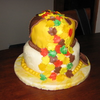 Autumn Themed Course 4 Cake I used mmf on all decorations, leaf cut outs, and a drape on one side.