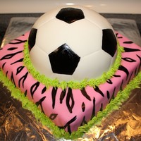 Soccerball Hot Pink Zebra Cake This is a vanilla cake with vanilla buttercream and mmf. I hand painted the soccerball and the zebra design.