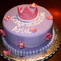 Preschool Graduation This is a chocolate cake with vanilla bc and mmf. Butterflies, flowers, and crown are mmf. Luster dust on crown, flowers, and butterflies...