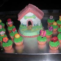 Olivia's Birthday Cake Olivia's puppy themed birthday cake w/ garden themed cupcakes topped with handmade candies