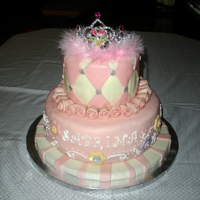 Princess Birthday Cake 10" and 6" tiered - vanilla cake w/pastry cream/whipped cream and fresh strawberries. Fondant roses and accents. RI Piping. I...