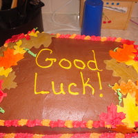 Fall Cake fondant leaves brushed with pearl dust, chocolate frosting