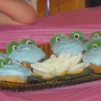 Frog Cupcakes Used Yellow cake, blue frosting, large green gum drops and one dark and one white chocolate chip. Grandkids loved these little frog...