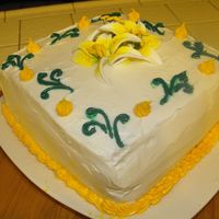 Butter Cream Birthday Cake Butter Cream on a White Cake. Layers are filled with Strawberry jam and Strawberry Cream Filling. My first time at decorating a cake....