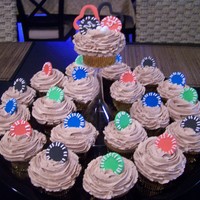 Poker Chip Cupcakes Made these for a casino theme bachelor party. Funfetti cupcakes, frosted with cocoa butter cream. Poker chips made from tinted fondant.