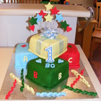 First Birthday Cake First birthday cake I made for my nephew. Chocolate swirl cake with milk chocolate ganache and covered in fondant.