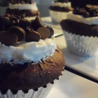 Giant Chocolate Chocolate Chips giant chocolate chocolate chip cupcakes topped with giant chocolate chips. :) fun.