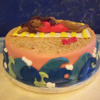 Beach Birthday my b-day present for my best friend. she had a beach party. chocolate chocolate chip cake with cheesecake icing inside and chocolate icing...