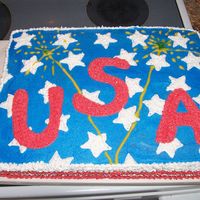 Stars And Fire Works Sheet cake decorated with buttercream and Wilton Sparkle Gel! TFL