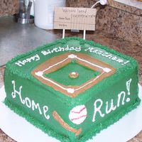 Square Baseball Cake Decorated in Buttercream - handmade scoreboard, wax baseball