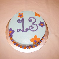 13Th Birthday Cake White almond cake with buttercream frosting, fondant flowers, and gum paste #13