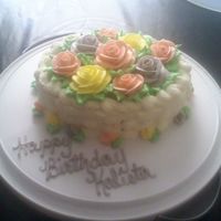 Basket Weave this is a yellow cake with butter cream roses. made this for my girlfriends sister who lives in Ohio and we are celebrating here in Texas...