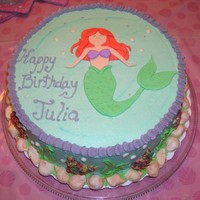 Mermaid Cake Little Mermaid cake was made for a 6th birthday. The cake is covered in BC. The mermaid and shells are fondant. The coral is made from...