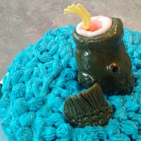 Fathers Day Fish Cake Father's Day cake for husband. Buttercream "water". Fish and lure is fondant. TFL