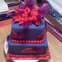 Red Hat Society Cake 6x4 WASC with vanilla BC top tier. 8x4 best darn chocolate cake with chocolate BC. covered in satin ice fondant with fondant hat and ball...