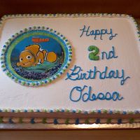 Odessa's Birthday Cake 11x15 funfetti cake with butter-vanilla buttercream and Nemo edible image.