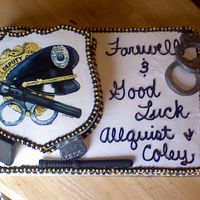Going Away Cake For Officers @my Husbands' Station 12x18in bottom sheet WASC/chocolate marbled, 10x9in carved badge-shaped top tier WASC/chocolate marbled, all butter-vanilla buttercream...