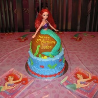 The Little Mermaid The bottom is one 9" round and two 8" rounds with dowels through them and a separator circle on top. The Ariel is a regular size...