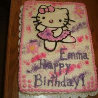 Hello Kitty This is a buttercream transfer on a chocolate cake with raspberry filling and buttercream icing. My first foray into cakes decorating for a...