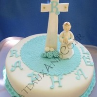 Blue Abnd White Christening Cake 