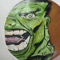 Go Green. Eat The Hulk! Hand Painted Fondant on Chocolate Cake
