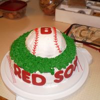 1St Sports Ball Cake This is for a RED SOX fans 18th birthday. I am an ANGEL fan, so it was hard for me to make....RED VELVET CAKEBUTTERCREAMFONDANT...