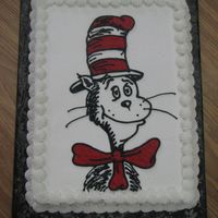 The Cat In The Hat Butter cream sheet cakeFree hand drawing