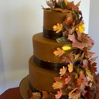 Falling In Love Hand made hand painted fall autumn leaves or butter cream cake. brown ribbon with dragees