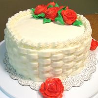 Course I Course I cake. basketweave w/buttercream roses.