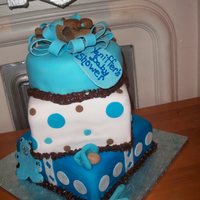 Baby Boy Blue Baby Shower Another cake with the infamous brown color in the theme. This time its blue and brown. She wanted a gift box cake topped with a baby on the...