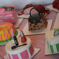 Miniature Party Girl Cakes Made for a girl's 30th birthday celebration. Birthday girl loves all things animal print, crazy colors, clevage, shoes, make up, fake...