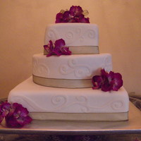 Wedding Cake Organza ribbon and silk flowers.