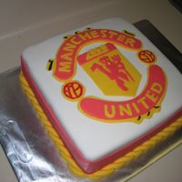 Manchester United Logo I made this cake for my brother's soccer team. It's a 3-layer 10 inch chocolate cake with chocolate frosting, and then everything...