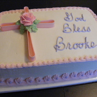 Girl's Christening Cake Fondant cross and buttercream frosting