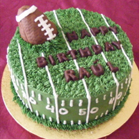 Football Field Cake 9 inch round two layer cake fondant covered football, chocolate letters, all the rest buttercream