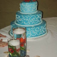 Teal Cake Bright teal to match the brides napkins - all butter cream frosting & cake sparkles. The top tier was carrot cake w/cream cheese...