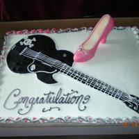 Rock N Roll Bridal Shower The sheet cake was done in buttercream, the guitar was done in a black fondant but the strings where done with frosting, and the shoe is...